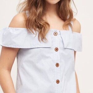 Anthropologie Maeve Blue Pinstripe Off Shoulder Top Size 2